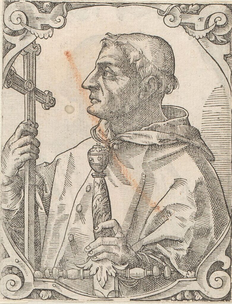 Ritratto di Ottone Visconti in abiti arcivescovili con la croce astile.